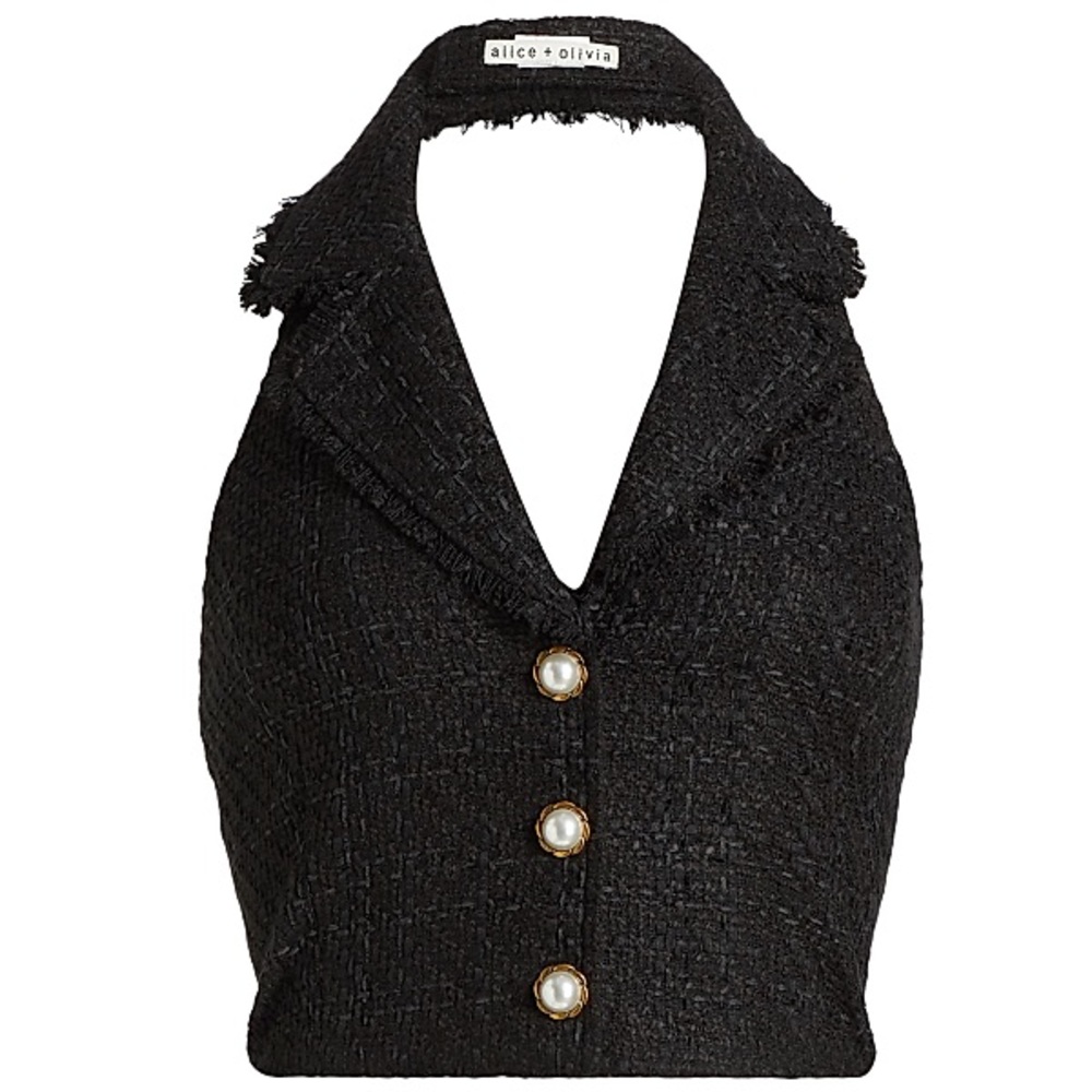 Alice + Olivia Black Halter Blouse with Notched Collar MERI HALTER VEST😍 - Picture 6 of 15